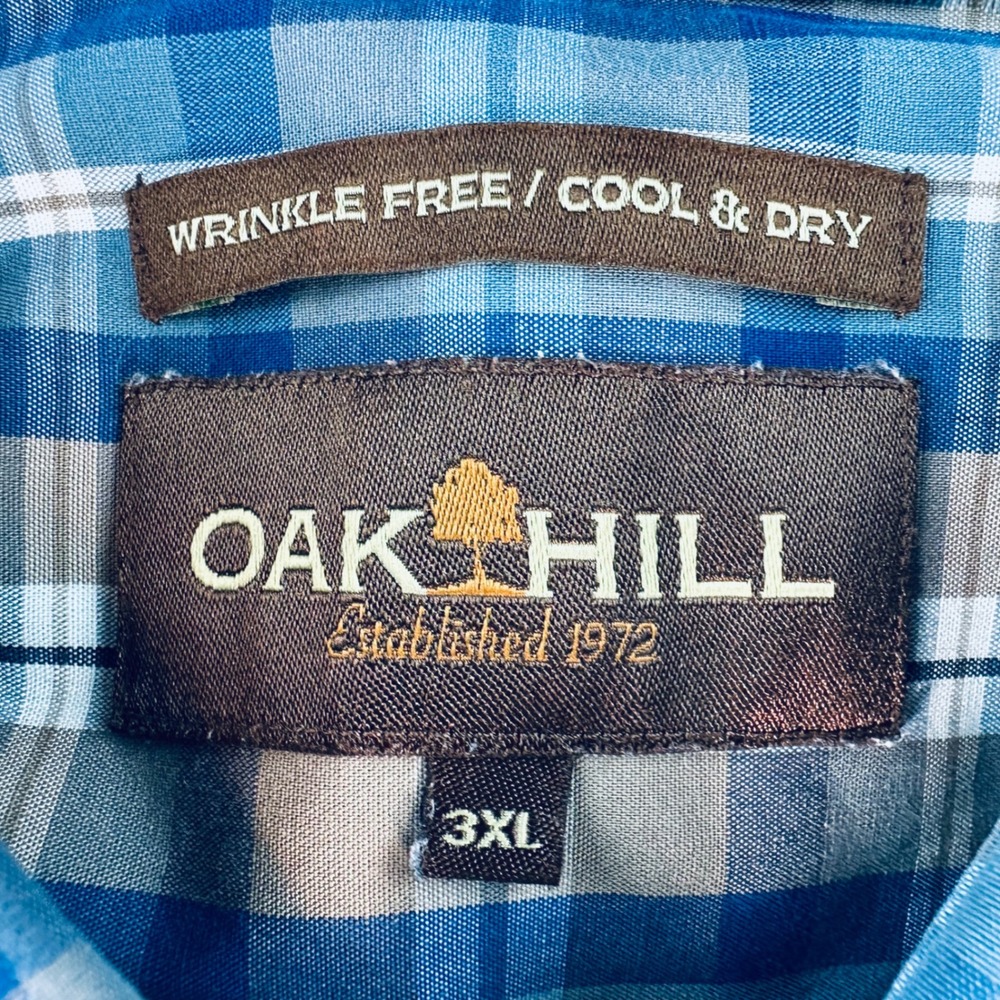 Oak Hill Men's 3XL Blue Tan Plaid WRINKLE FREE Button Down Shirt Cool Dry Cotton - Picture 4 of 12